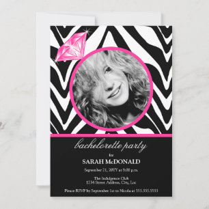 Fun Zebra Print & Diamond Photo Bachelorette Party Invitation