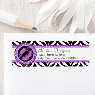 Fun Zebra Print, Lipstick Kiss and Purple Lace Return Address Label