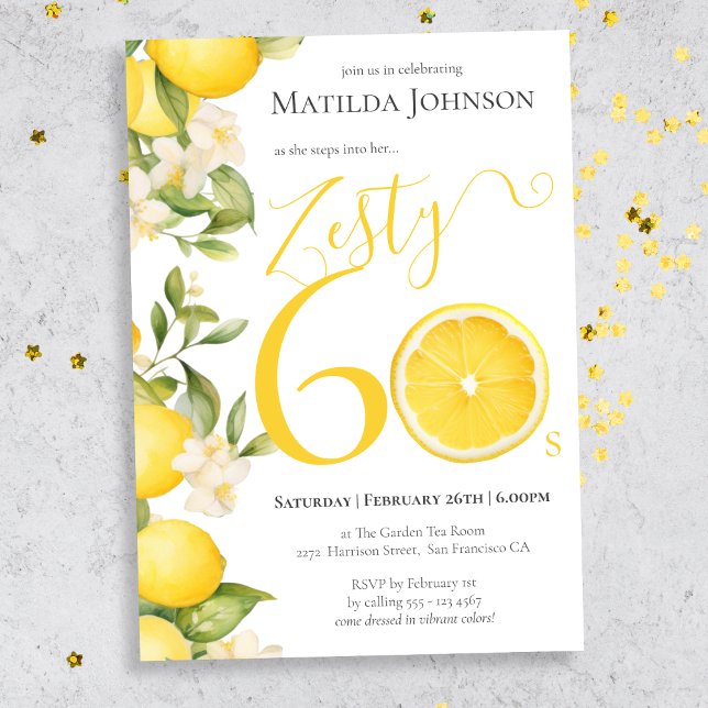 Fun Zesty Lemon 60th Birthday Party Invitation (Mockup view)