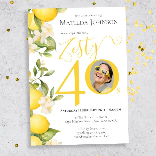 Fun Zesty Lemon Photo 40th Birthday Party Invitation (Mockup View)