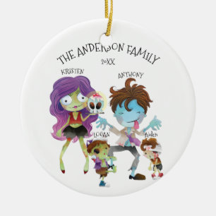 Fun Zombie Family of 4 Christmas Ornament