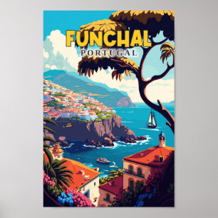 Funchal Portugal Travel Art Vintage Poster