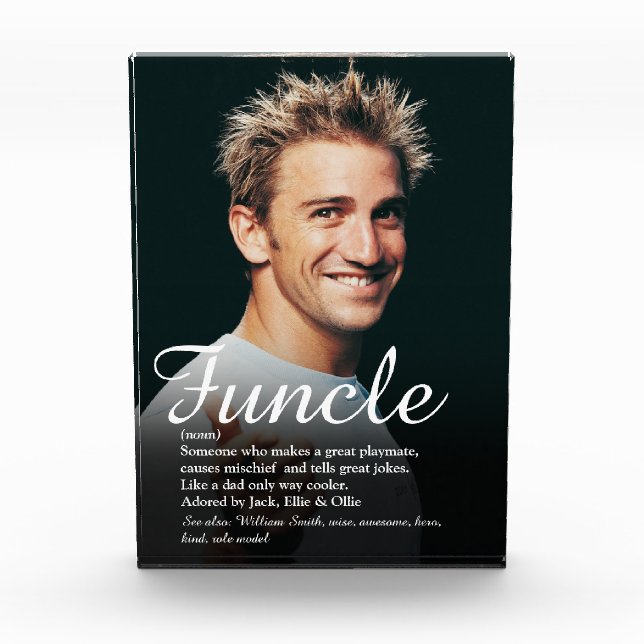 Funcle Cool Fun Uncle Elegant Script Photo Block (Front)