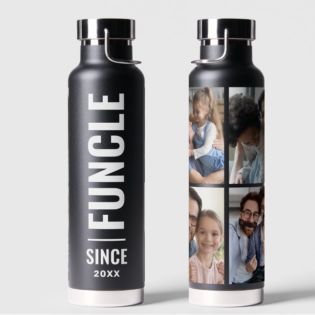 Funcle | Fun Uncle Custom Year 4 Photo Black Water Bottle (Creator Uploaded)