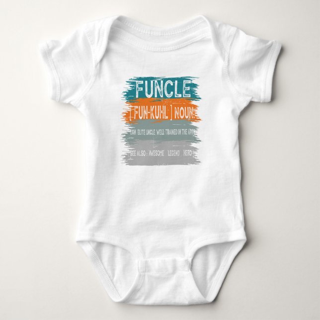 Funcle Funny Uncle Definition, Awesome Legend Hero Baby Bodysuit (Front)