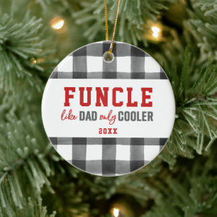 Funcle Personalised Funny Uncle Chequered Plaid Ceramic Ornament