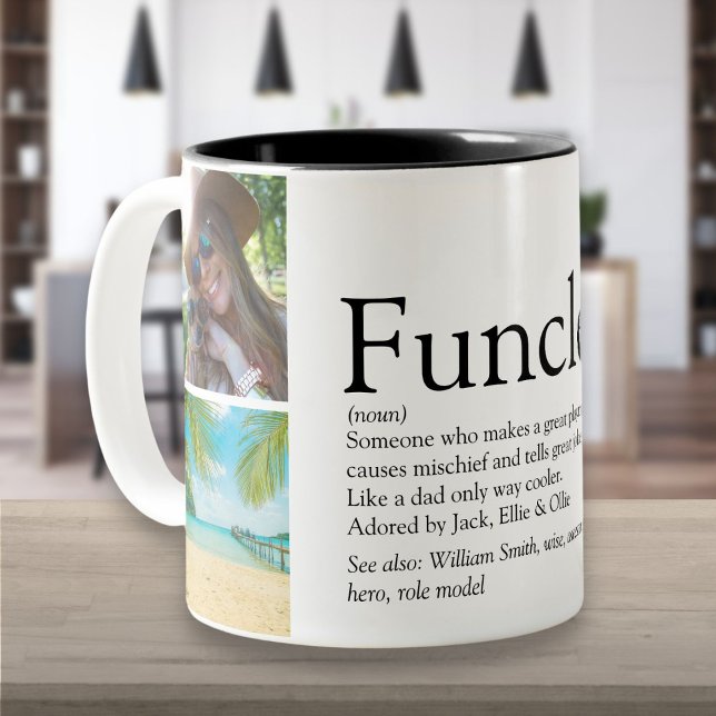 Funcle, Uncle Definition 4 Photo Collage Two-Tone Coffee Mug (Funcle, Uncle Definition 4 Photo Collage Two-Tone Coffee Mug)