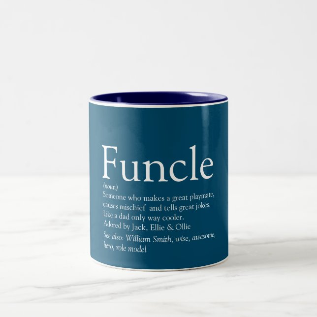 Funcle Uncle Funny Definition Quote Blue Two-Tone Coffee Mug (Center)