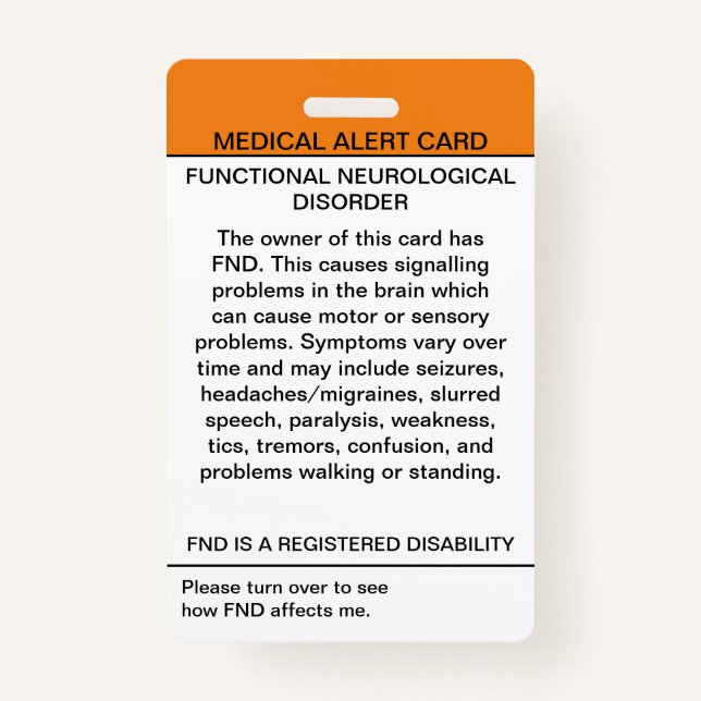 Functional Neurological Disorder Medical Badge ID Badge (Front)