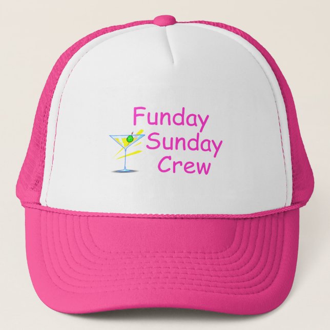 Funday Sunday Crew Pink Trucker Hat (Front)