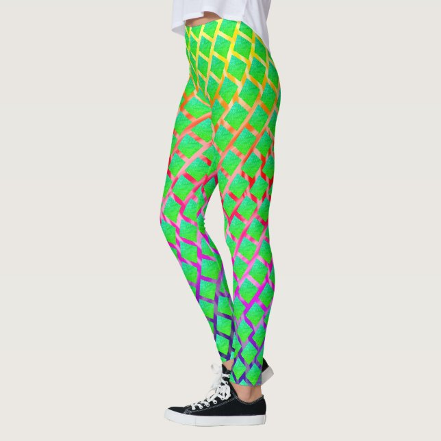 Fundo de traços em cores, quadrados verde azulado. leggings (Left)