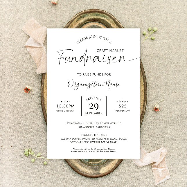 Fundraiser Logo Minimalist Black & White Charity Invitation (Creator Uploaded)