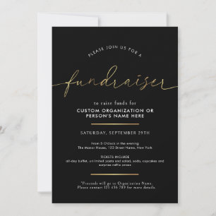 Fundraiser Minimalist Script Black & Gold Charity Invitation