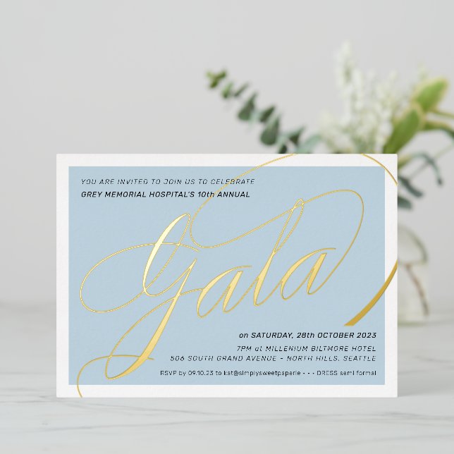 FUNDRAISING GALA elegant calligraphy pale blue (Standing Front)