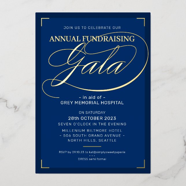 FUNDRAISING GALA elegant event fancy script navy I (Front)