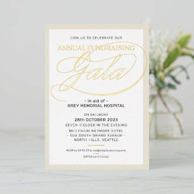 FUNDRAISING GALA elegant event script ivory cream (Standing Front)