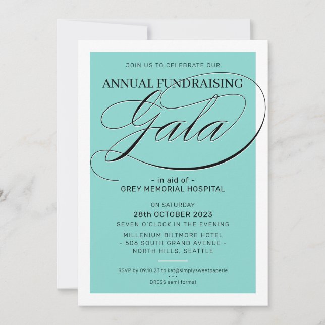 FUNDRAISING GALA event fancy elegant mint green Invitation (Front)