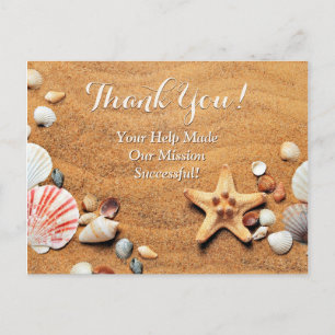 Fundraising Thank You, Sand & Sea Shells Postcard