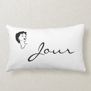 Funel Woman Graphic French Vintage Black White Lumbar Cushion