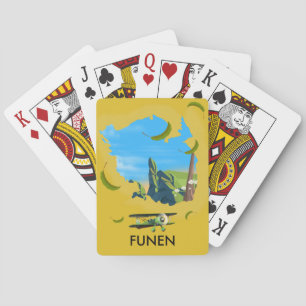 Funen , Denmark map travel poster Playing Cards