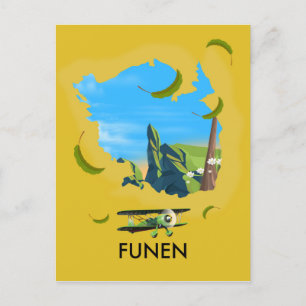Funen , Denmark map travel poster Postcard