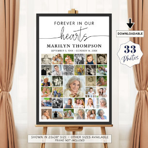 Funeral 33 Photo Collage Handwritten Hearts Poster