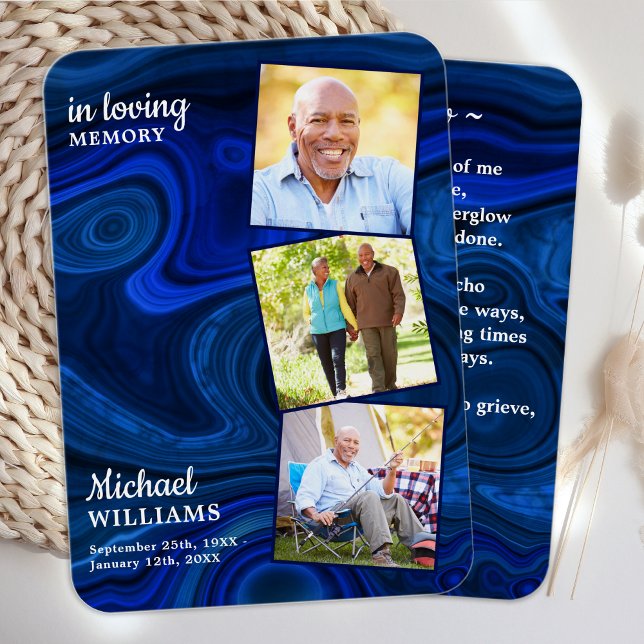 Funeral 3 Photo Blue Marble Memorial Prayer Card   (Creator Uploaded)