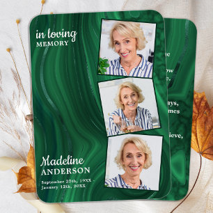 Funeral 3 Photo Memorial Prayer Card Emerald Green