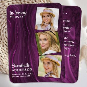 Funeral 3 Photo Memorial Prayer Card Purple Marble