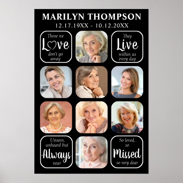Funeral 8 Photo Collage Memorial Quote Poster (Front)