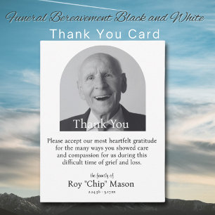Funeral Bereavement Black and White Thank You Card