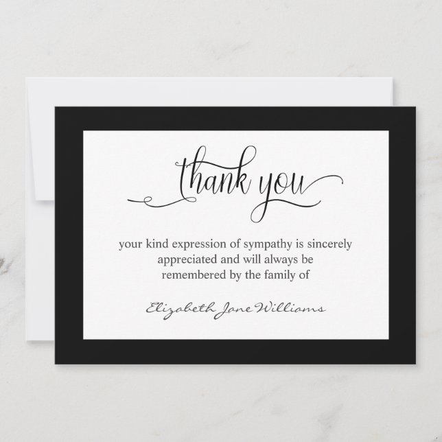 Funeral Bereavement Black Boarder Thank You Card (Front)