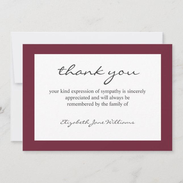 Funeral Bereavement Burgundy  Thank You Card (Front)
