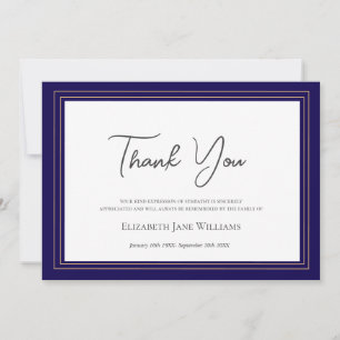 Funeral Bereavement Navy & Gold  Thank You Card