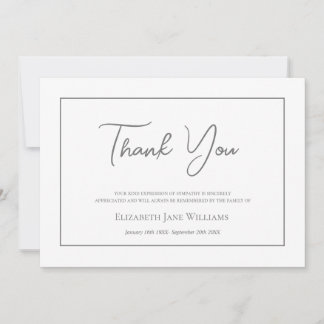 Funeral Bereavement Simple Script Thank You Card