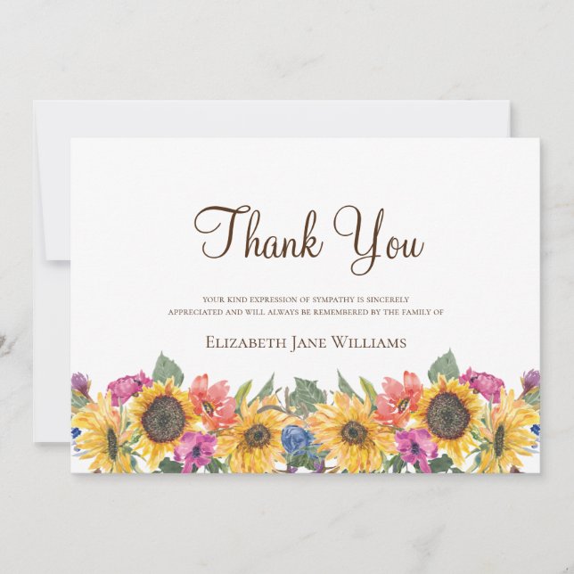 Funeral Bereavement Sunflower Thank You Card (Front)