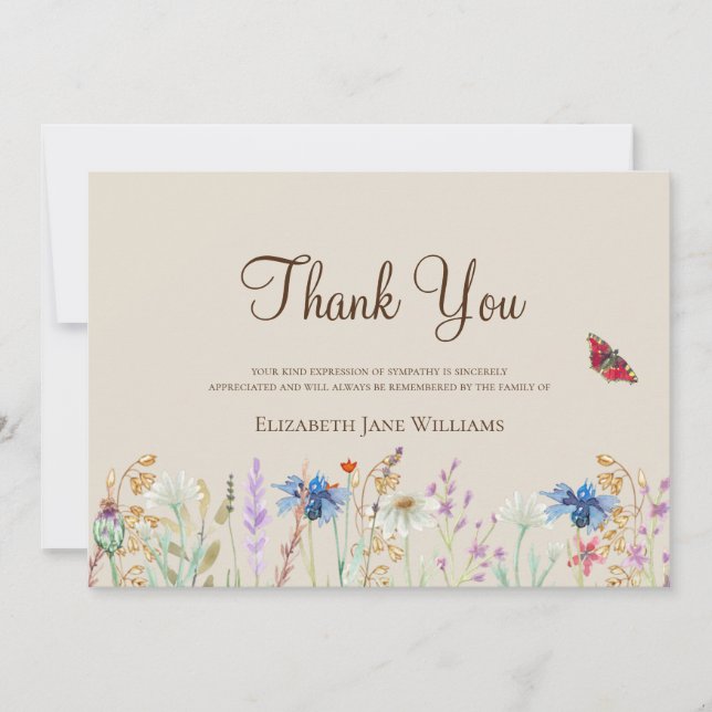 Funeral Bereavement Wildflower Thank You Card (Front)