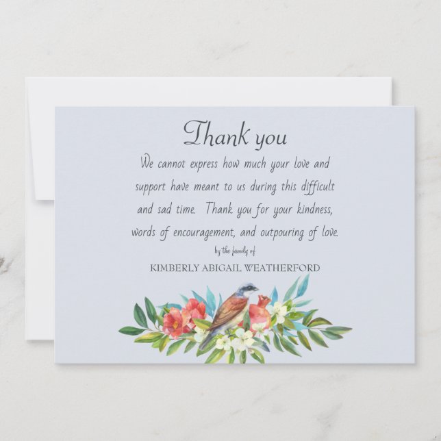 Funeral Bird and Pomegranate Blue Thank You Card (Front)