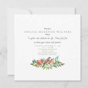 Funeral Bird and Pomegranate Celebration of Life Invitation