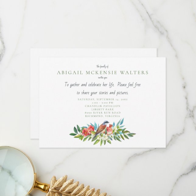 Funeral Bird and Pomegranate Celebration  Thank Yo Thank You Card (Front/Back In Situ)