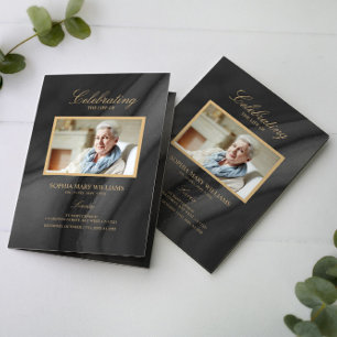 Funeral Black & Gold Calligraphy  Memorial Program