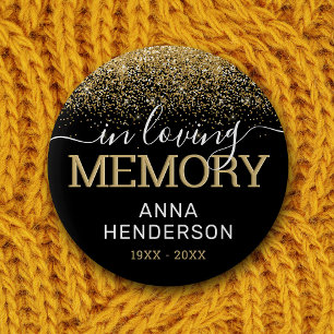 Funeral Black Gold Glitter Memorial Button