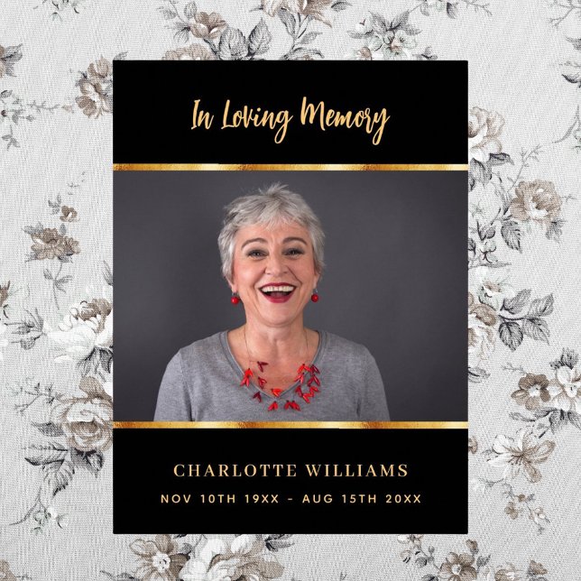 Funeral black gold photo memorial welcome poster (Creator Uploaded)