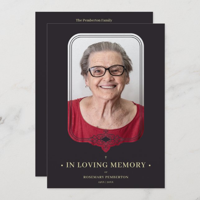 Funeral Black Ornamental Filigree Lace Effect Invitation (Front/Back)