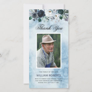 Funeral Blue Floral   Photo Thank You Card