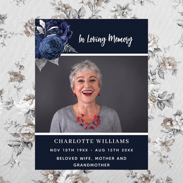 Funeral blue photo floral memorial welcome poster (Creator Uploaded)