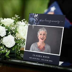 Funeral blue photo memorial celebration of life pedestal sign