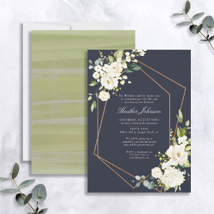Funeral Blue White Floral Copper Geometric Invitation