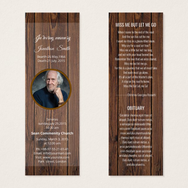 Funeral Bookmark Template (Front & Back)