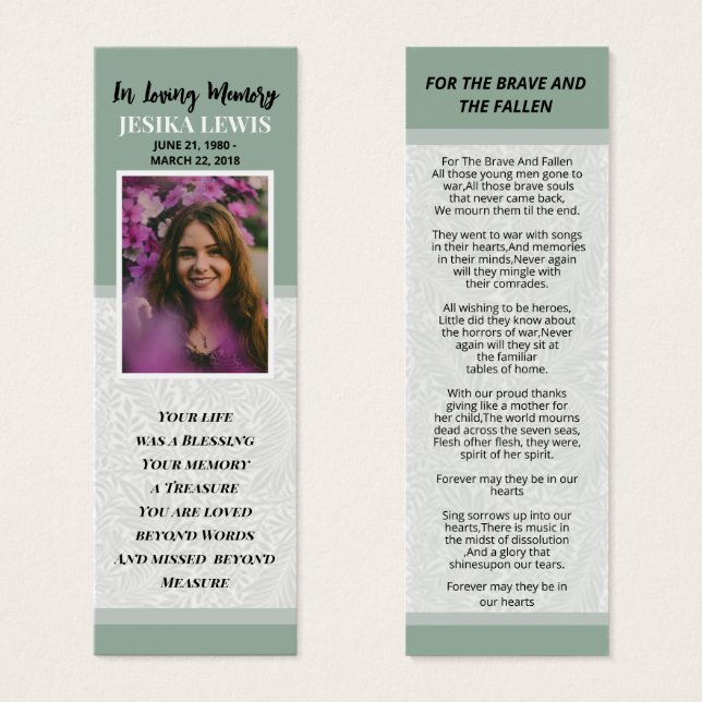 Funeral Bookmark Template (Front & Back)